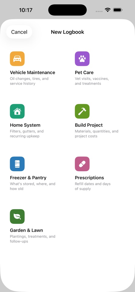 LogIt project tracking screen